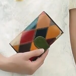 Multicolor Patchwork Leather Wallet - Women's Clutch